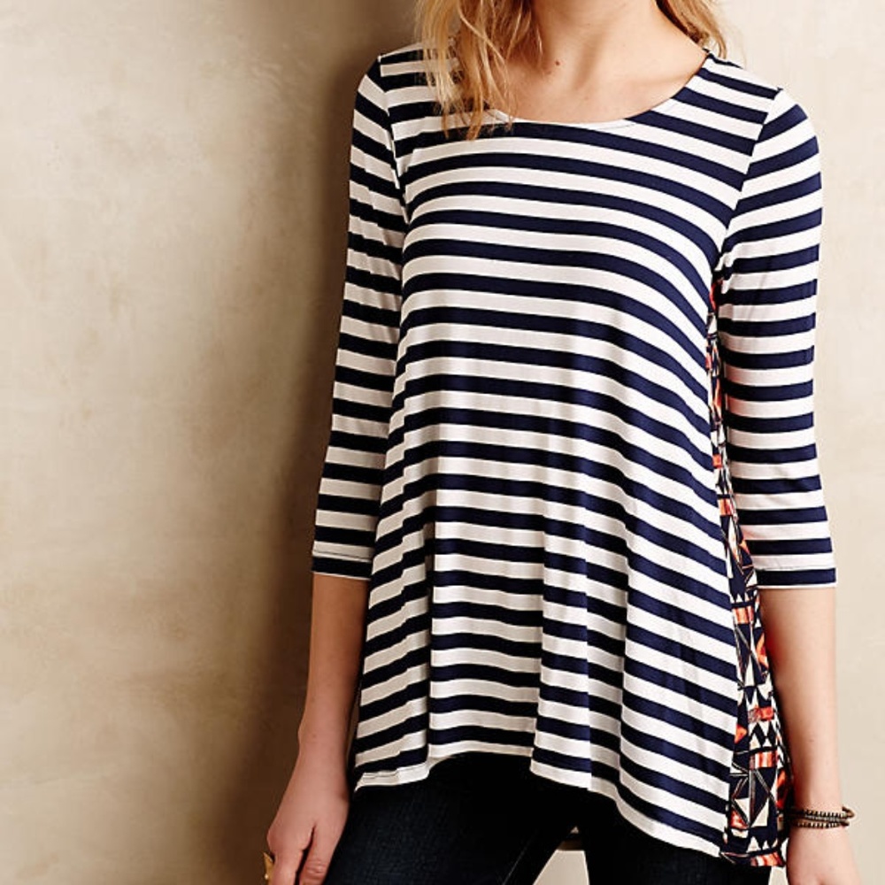 Anthropologie Pattern Play Swing Tunic by Puella Black Stripe XS or XXS NWOT